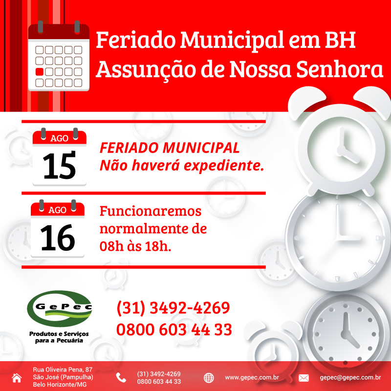Feriado Municipal em Belo Horizonte - 15 de agosto